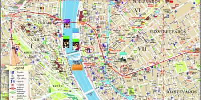Budapest mapa ng lungsod na may mga atraksyon